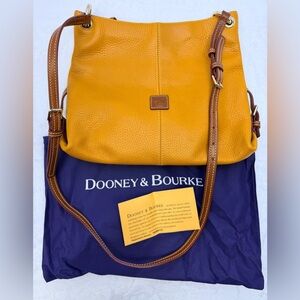 Dooney Bourke Mustard Leather Shoulder/ Crossbody Bag Snap Closure with Dust Bag